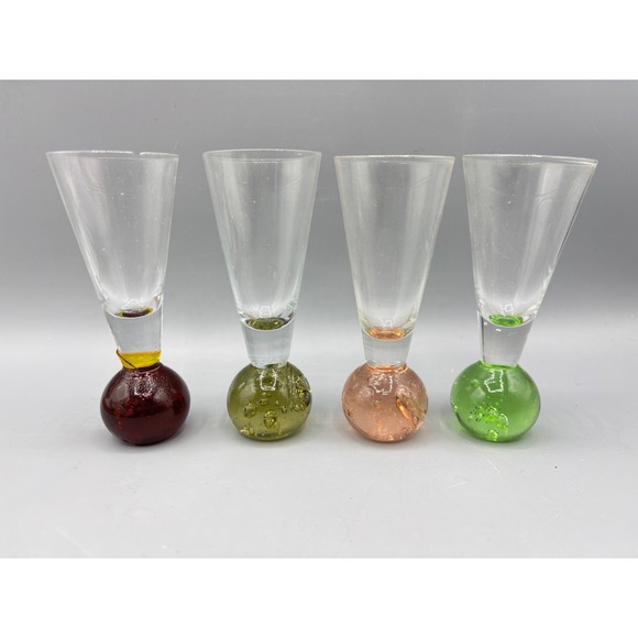 Other - Vintage Bubble Base Cordial Shot Glasses Set of 4 Multi Color Hand Blown